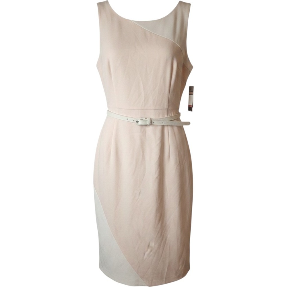 Sharagano Pink Mirage White Colorblock Belted Sheath Dress HW9S12H315 Womens 12